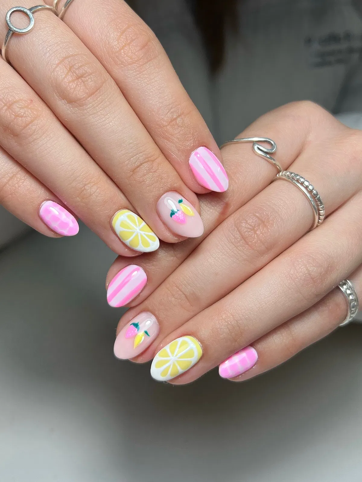 Pink stripes with citrus and fruit accents
