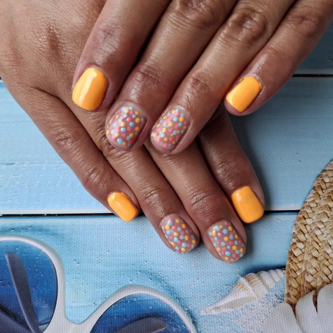 Orange Solids with Multicolor Confetti Dots